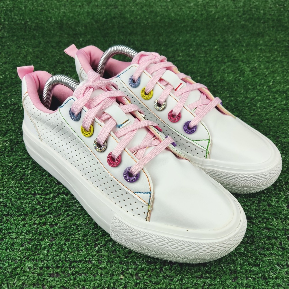 Gigil Sneakers Girls 3 White Pink Rainbow Glitter Eyelet Low Top G28602VT